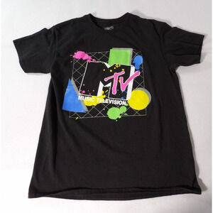 MTV T Shirt Womens Medium 2022 Black Graphic Short Sleeve 90s